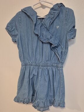 Guess Light Blue Denim Romper with Red Logo Tag
